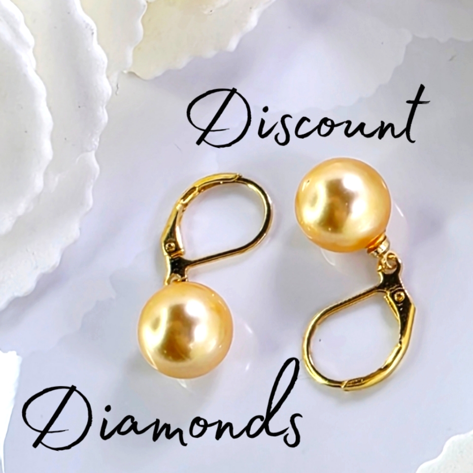 Yellow South Sea Shell Pearl Leverback Earrings 10mm 14k Gold On 925